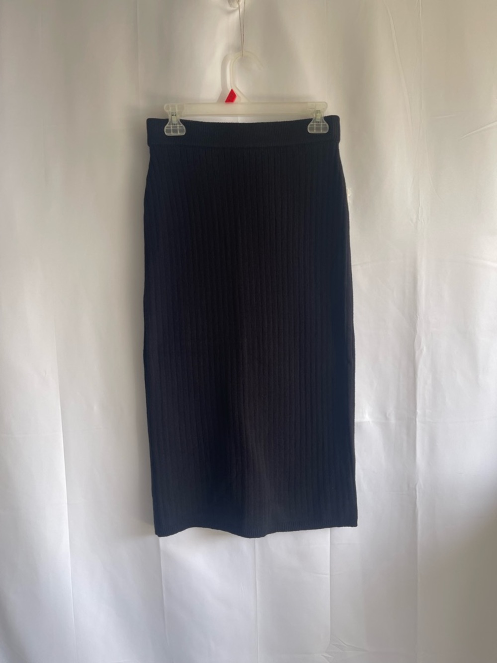 Anthropologie Black Ribbed High-Low Midi Skirt